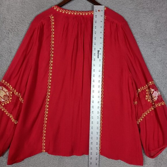 Tolani Lauren Tunic Women 3XL Red Aztec Embroidered Long Sleeve Blouse  Boho NWT - Picture 10 of 16